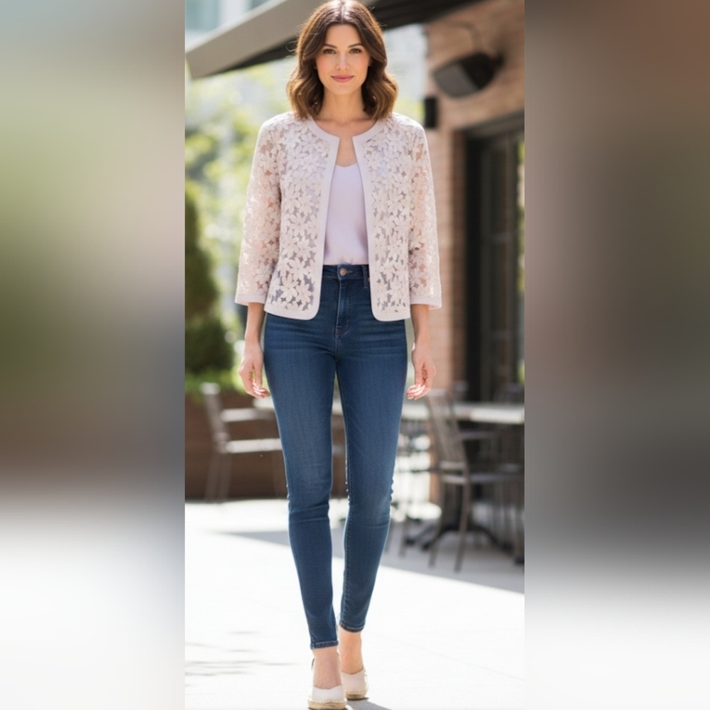 Anne Klein floral embroidery Jacket in Beige.